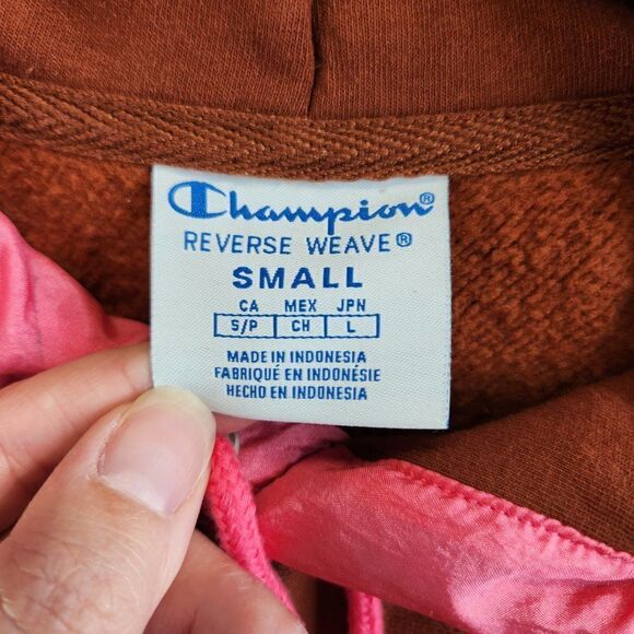 Champion Reverse Weave Hoodie Womens Small Brown Pink Soft Shell Hood Ribbed - Picture 13 of 16